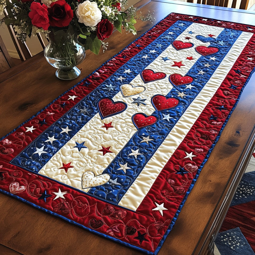 Glittering Stripes Quilted Table Runner  4th Of July Table Runner Best Independence Day Gifts