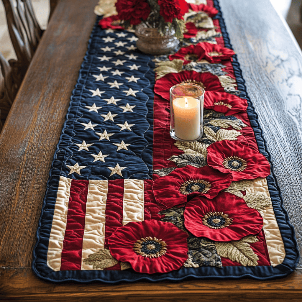 Glory American Quilted Table Runner  Dining Table Runner 4Th Of July Client Gifts