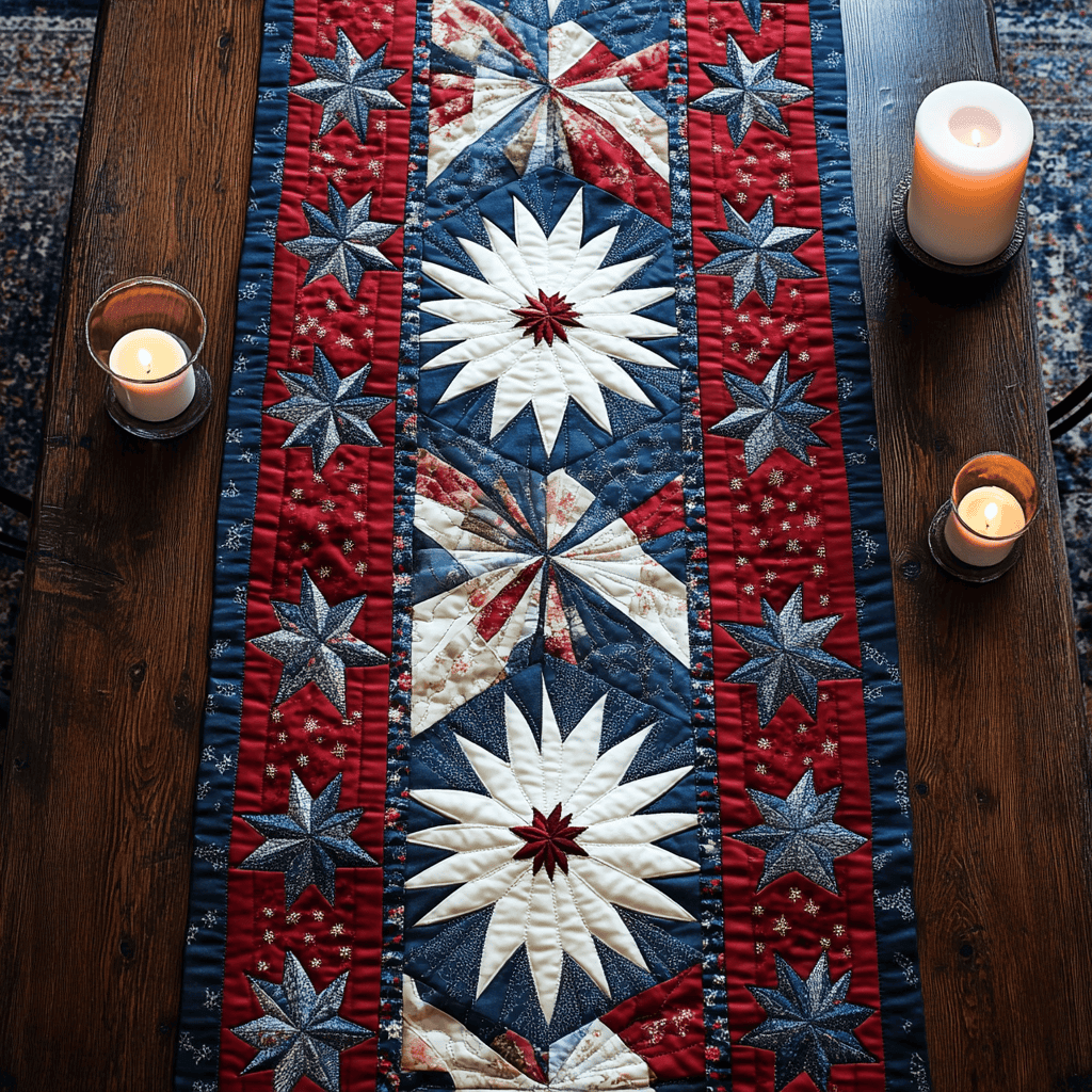 Glory Runner Quilted Table Runner Holiday Table Runner Fourth Of July Hostess Gifts