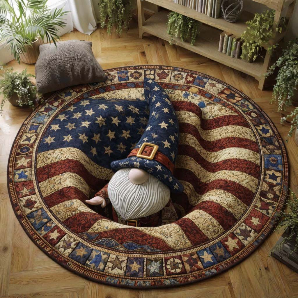 Gnome Flag Quilted Round Mat Patriotic American Flag Carpet Unique Gift for Mom - Tradiviet