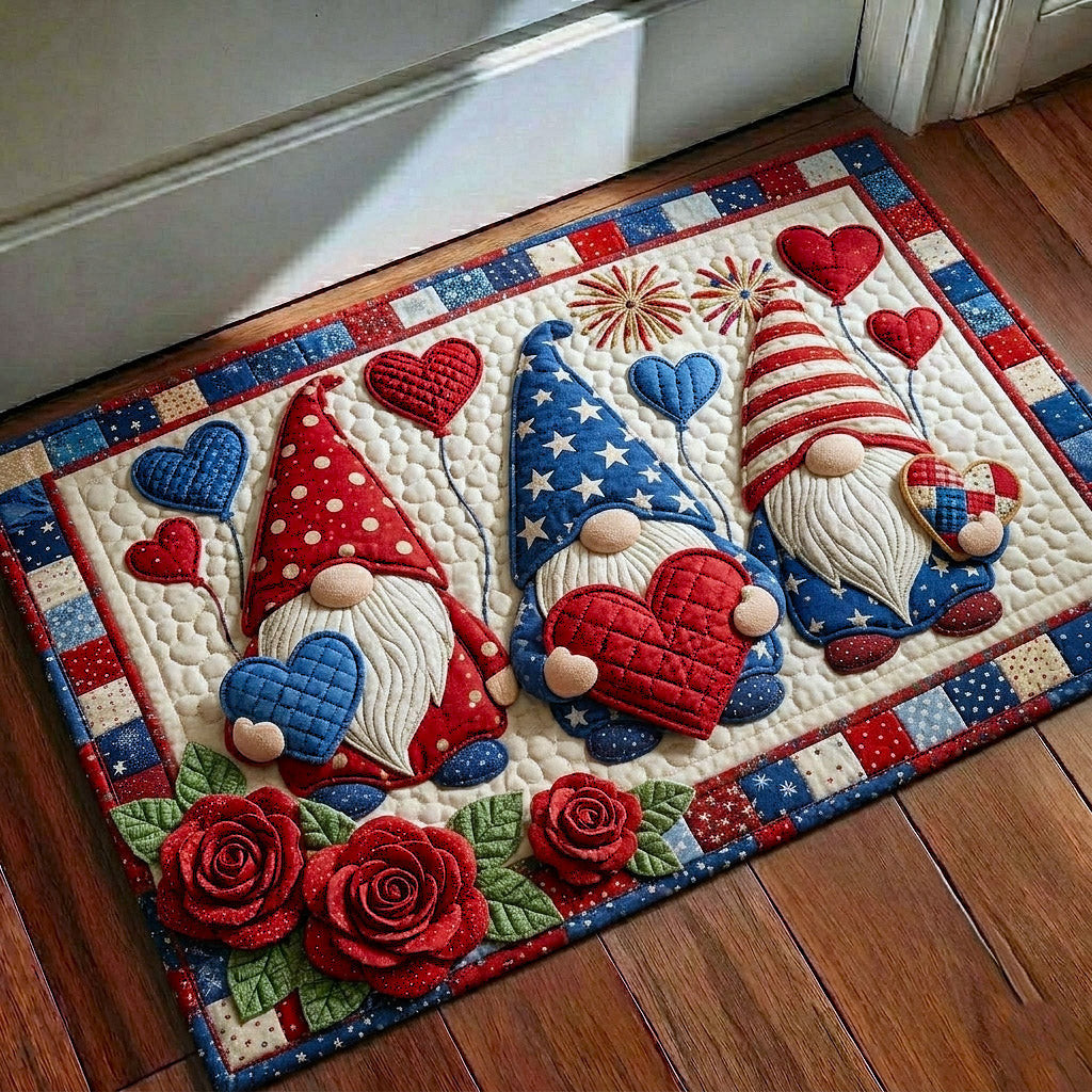 Gnome Heart Doormat Patriotic Gnome American Flag Decor USA 250 Years Decor - Tradiviet