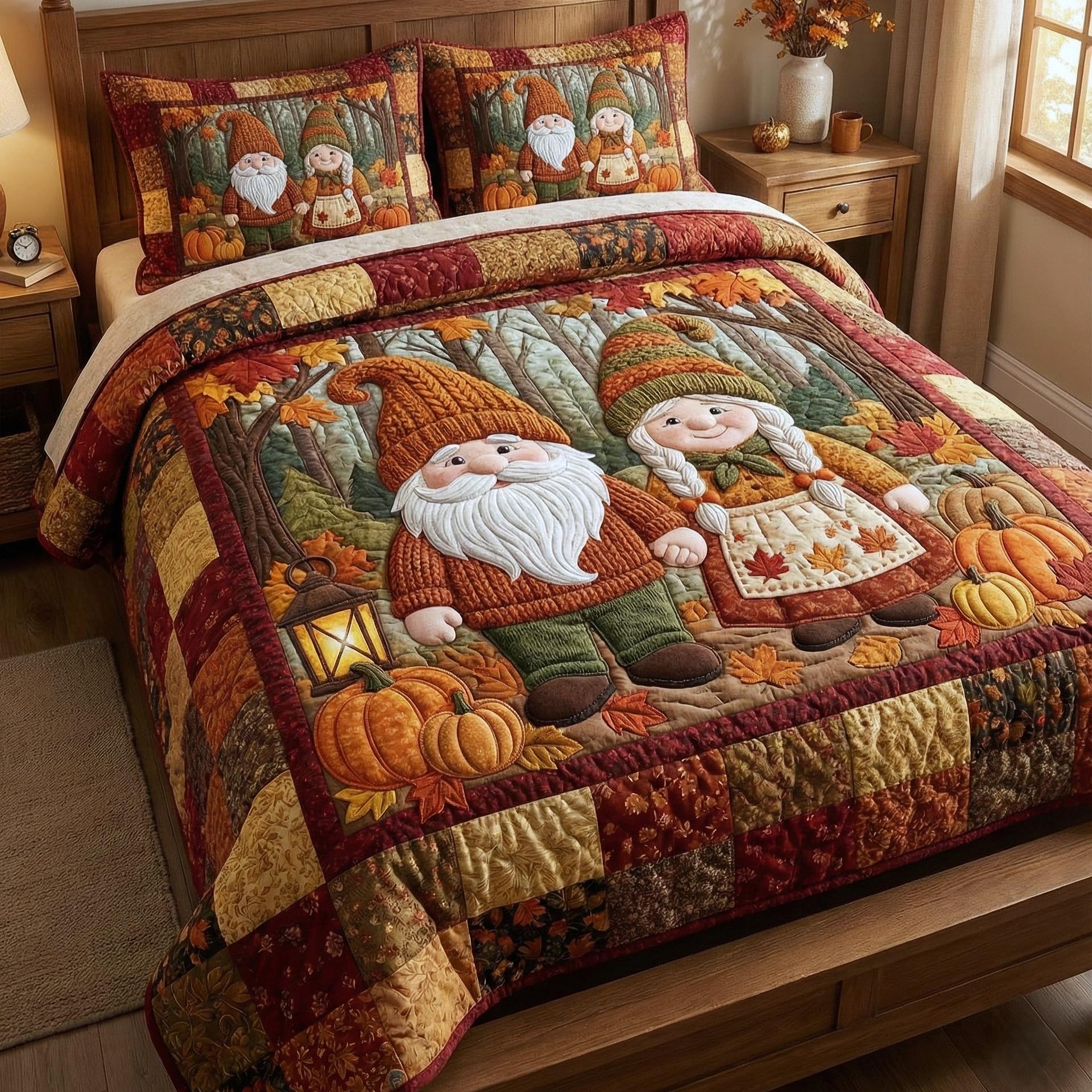 Gnome Sweethearts Quilted Bedding Set Bed Room Decoration Perfect Gift For Gnome Lovers - Tradiviet