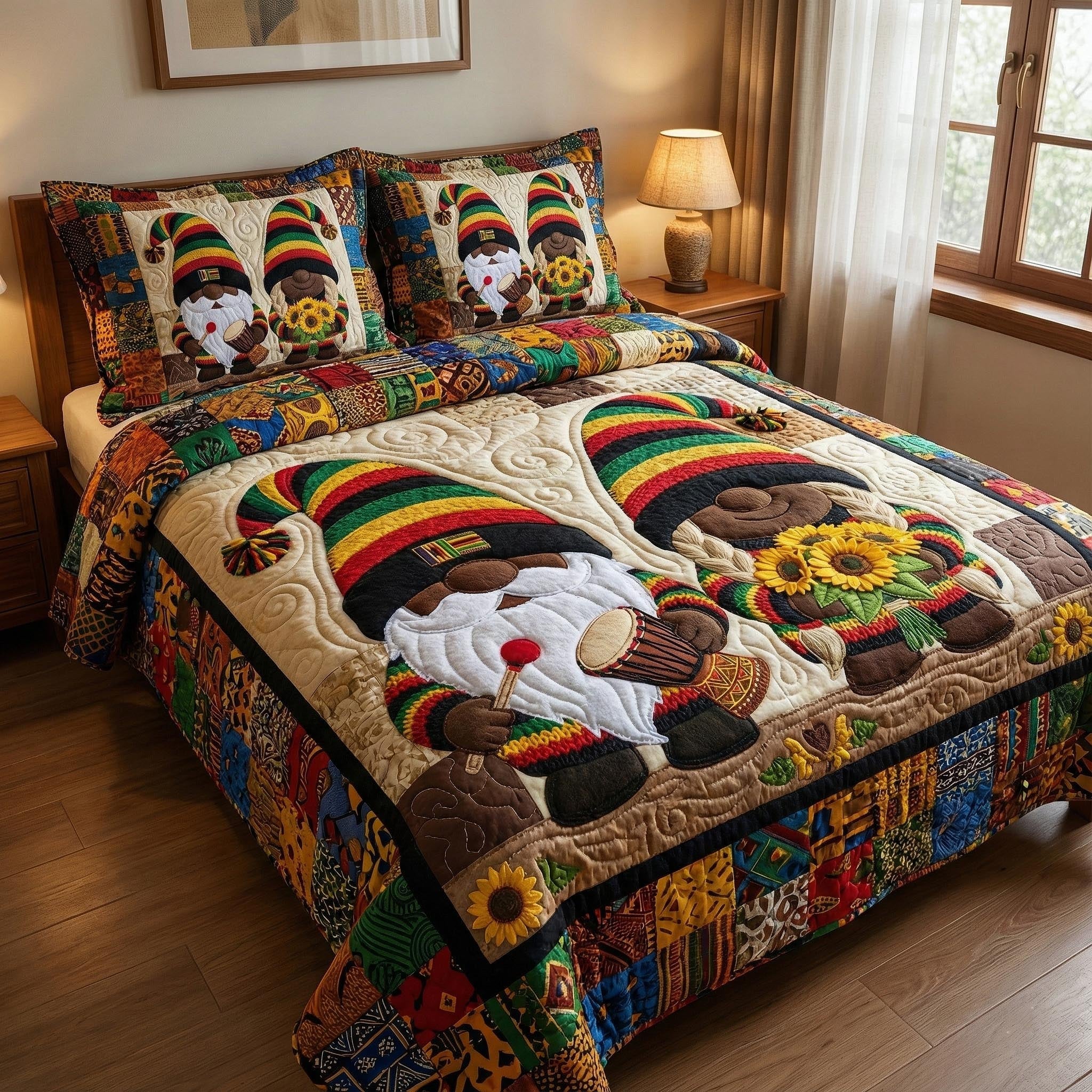 Gnome Sweethearts Quilted Bedding Set Room Decoration Items Ideal Gift For Valentine Fans - Tradiviet