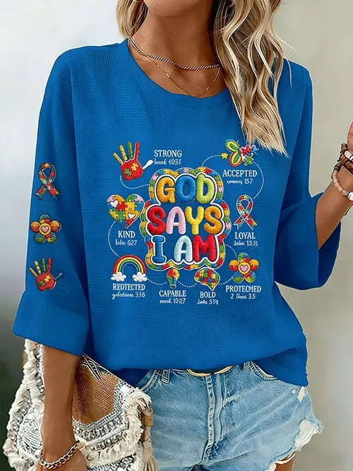 God Says I Am Long Sleeve Shirt Autism Awareness Faith Positive Affirmations Inspirational Gift - Tradiviet - Image 3