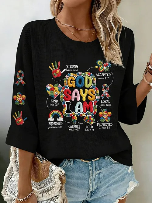 God Says I Am Long Sleeve Shirt Autism Awareness Faith Positive Affirmations Inspirational Gift - Tradiviet - Image 2
