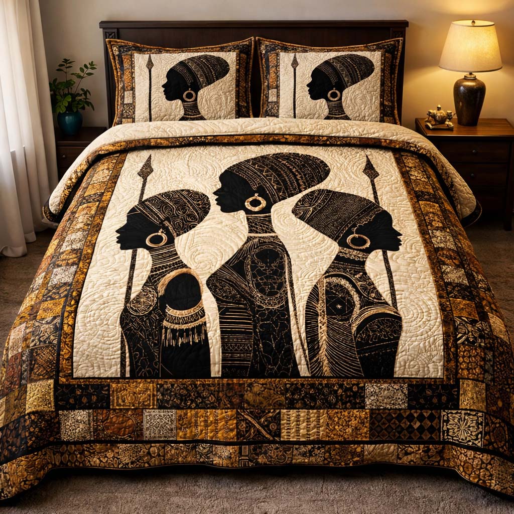 Golden Ancestral Spirits Quilted Bedding Set Autumn Inspired Bedroom Gift For Heritage Seekers - Tradiviet