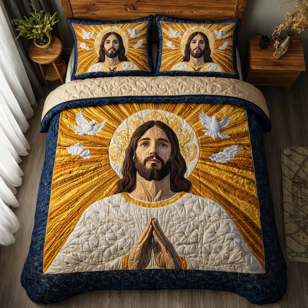 Golden Ascension Quilted Bedding Set Room Decoration Items Gift For Spiritual Decor - Tradiviet
