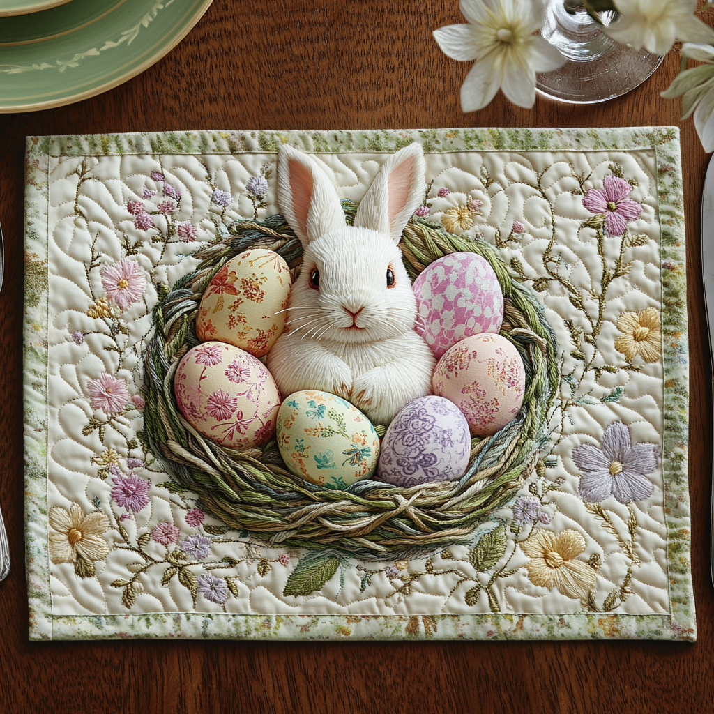 Golden Basket Quilted Place Mat Vintage Easter Bunny Cottage Table  Mat Cozy Gift For Mom - Tradiviet