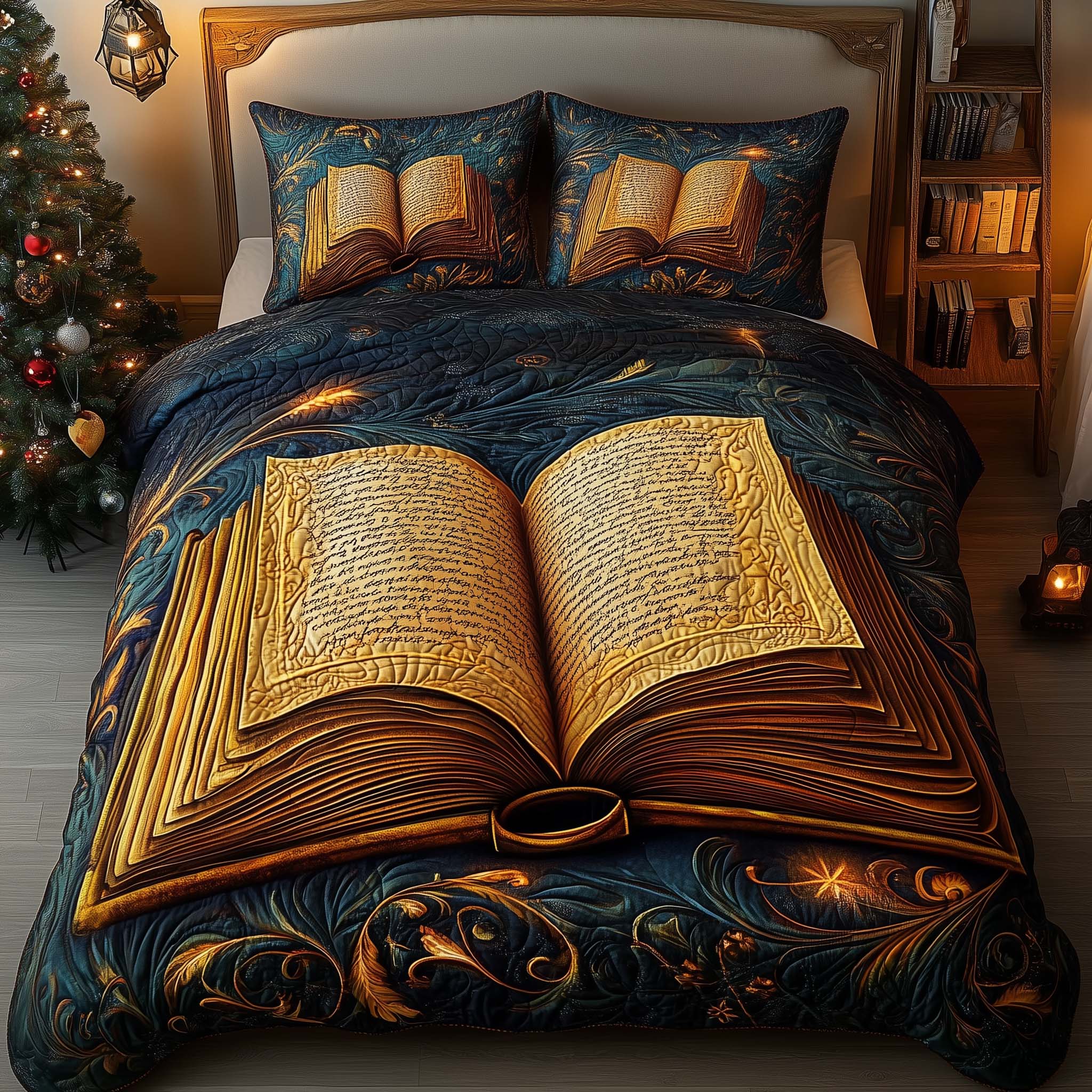 Golden Book Quilted Bedding Set Holiday Decorations Gift For Floral Fans - Tradiviet