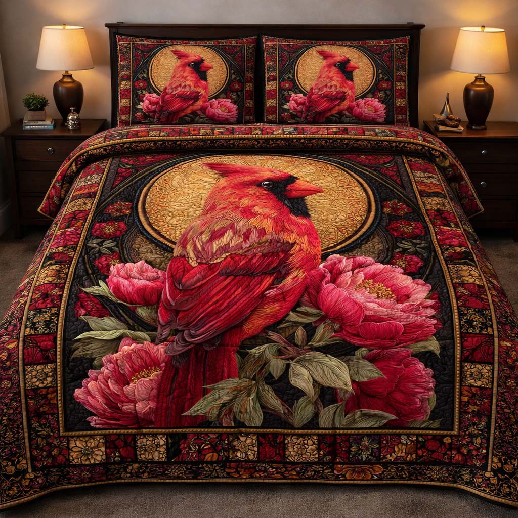 Golden Cardinal Majesty Quilted Bedding Set Room Decoration Items Good Gifts For Brothers - Tradiviet