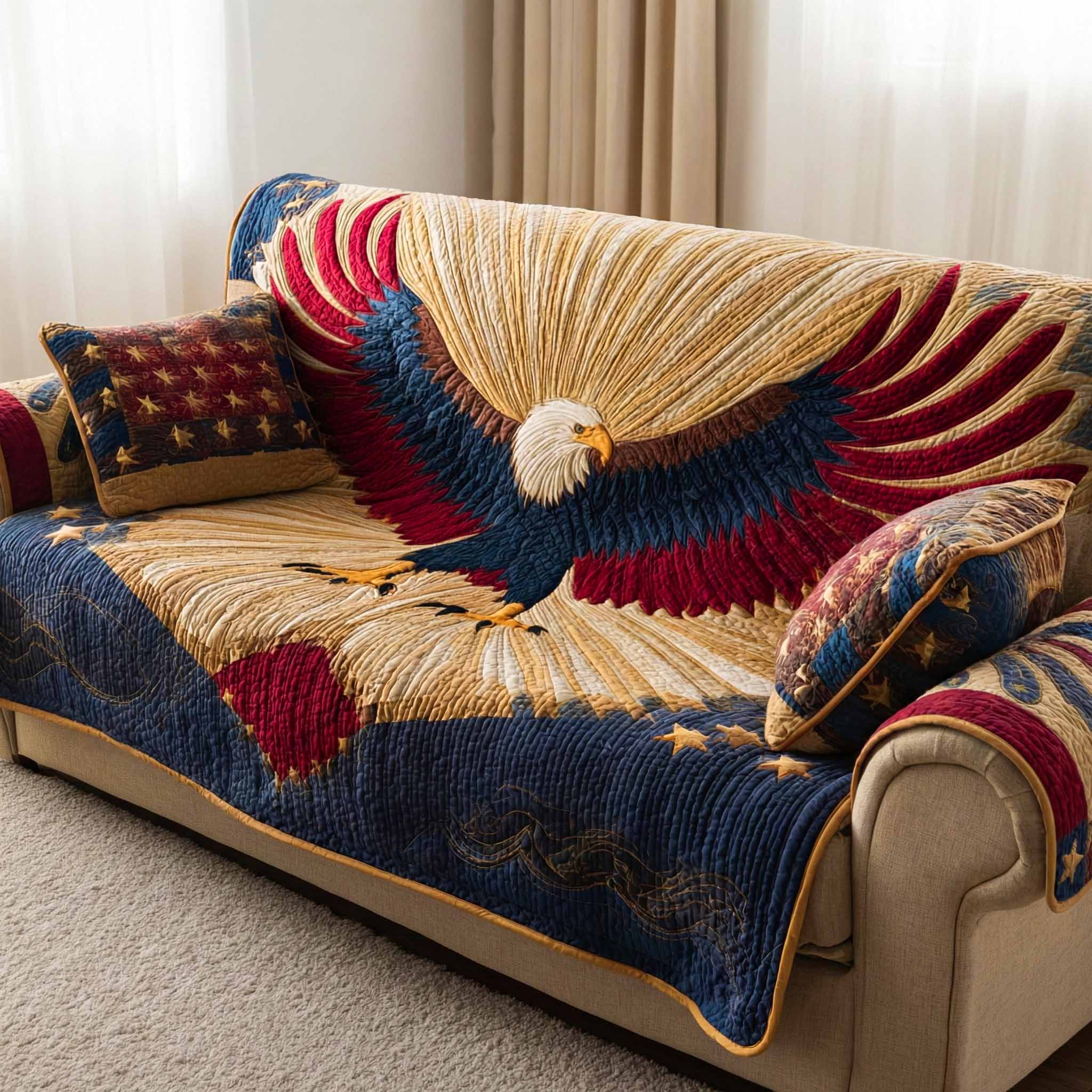 Golden Eagle Quilted Sofa Cover Golden Eagle Wildlife Pattern Gift For Bird Lovers