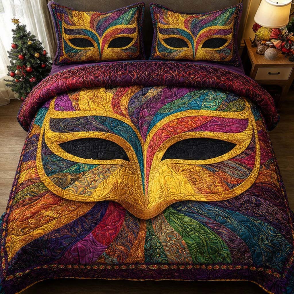 Golden Masque Quilted Bedding Set Holiday Home Decor Ideas Gift For Luxurious Touch - Tradiviet
