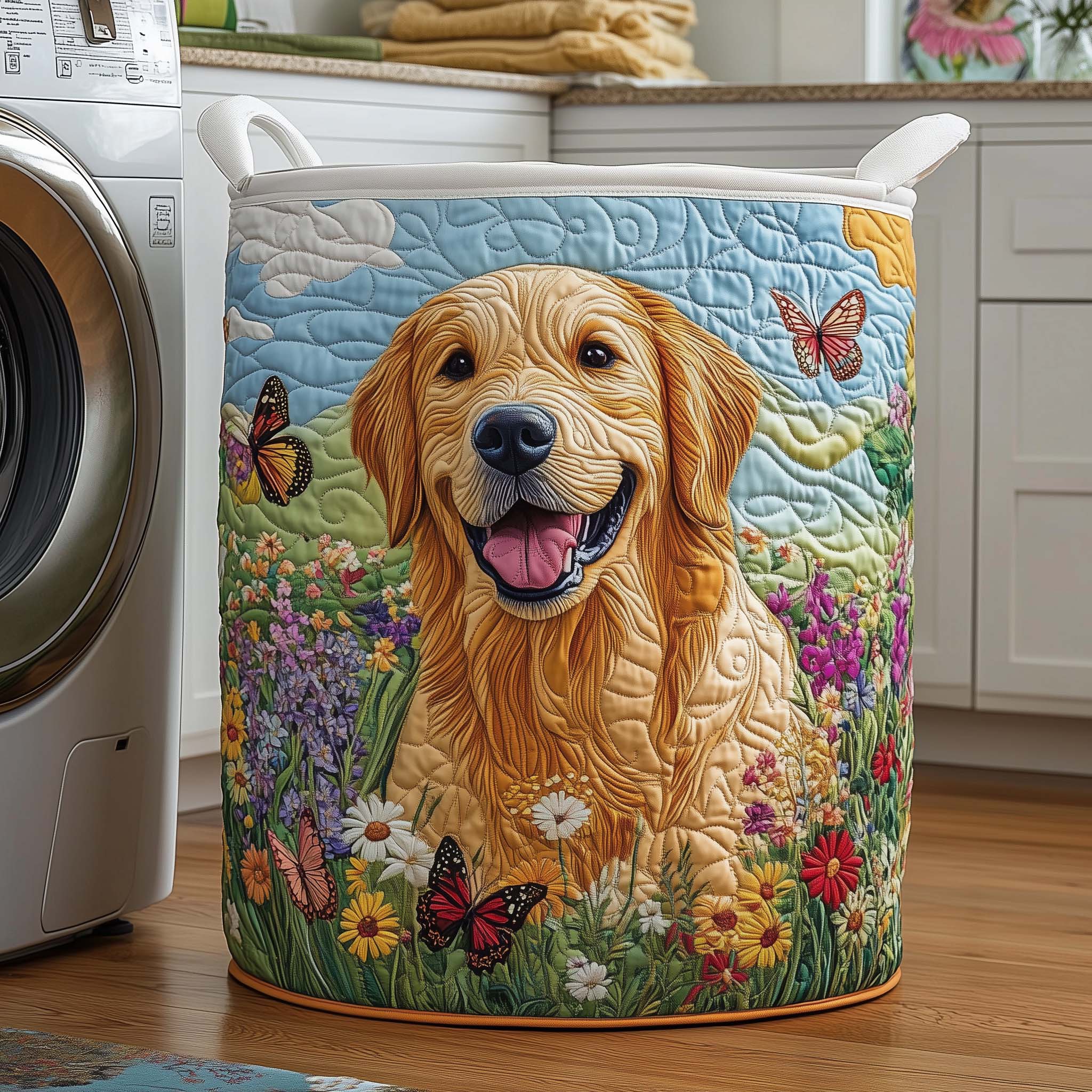 Golden Meadow Quilted Laundry Basket Adorable Laundry Basket Cool Mothers Day Gifts - Tradiviet
