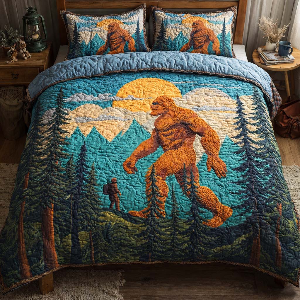 Golden Peak Bigfoot Quilted Bedding Set Holiday Decorations Bigfoot Gift Items - Tradiviet