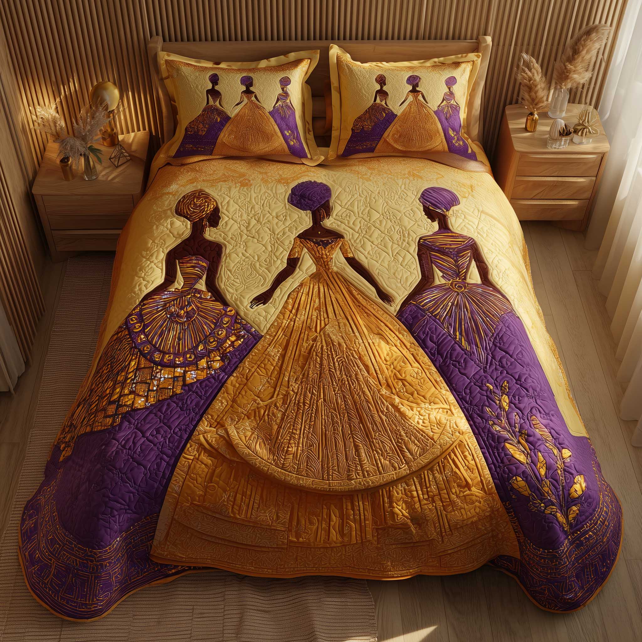 Golden Queens Quilted Bedding Set Holiday Home Decor Ideas Thoughtful Gift For Your Best Friend - Tradiviet