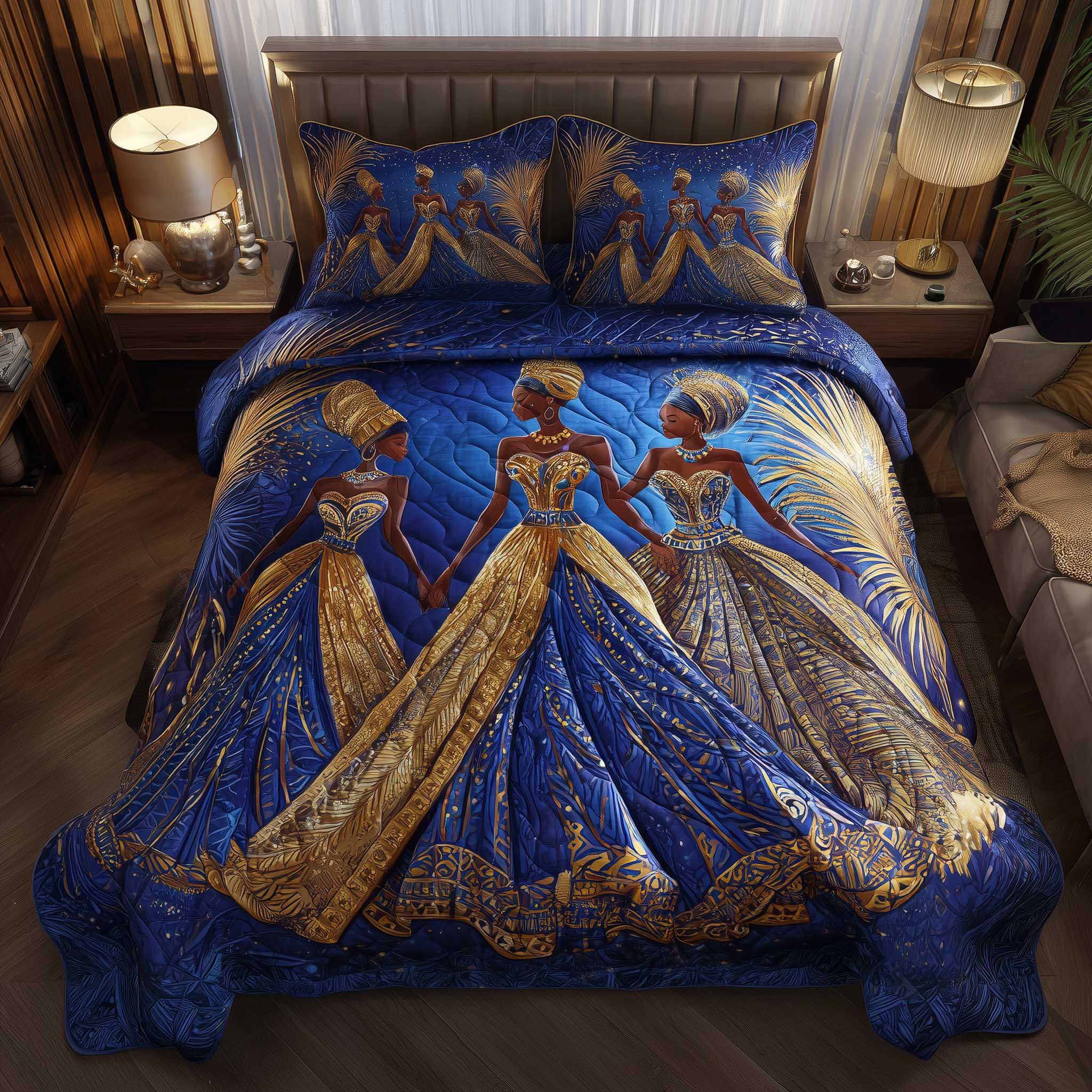 Golden Queens Quilted Bedding Set Room Decoration Items Wonderful Gift For Your Loved Ones - Tradiviet