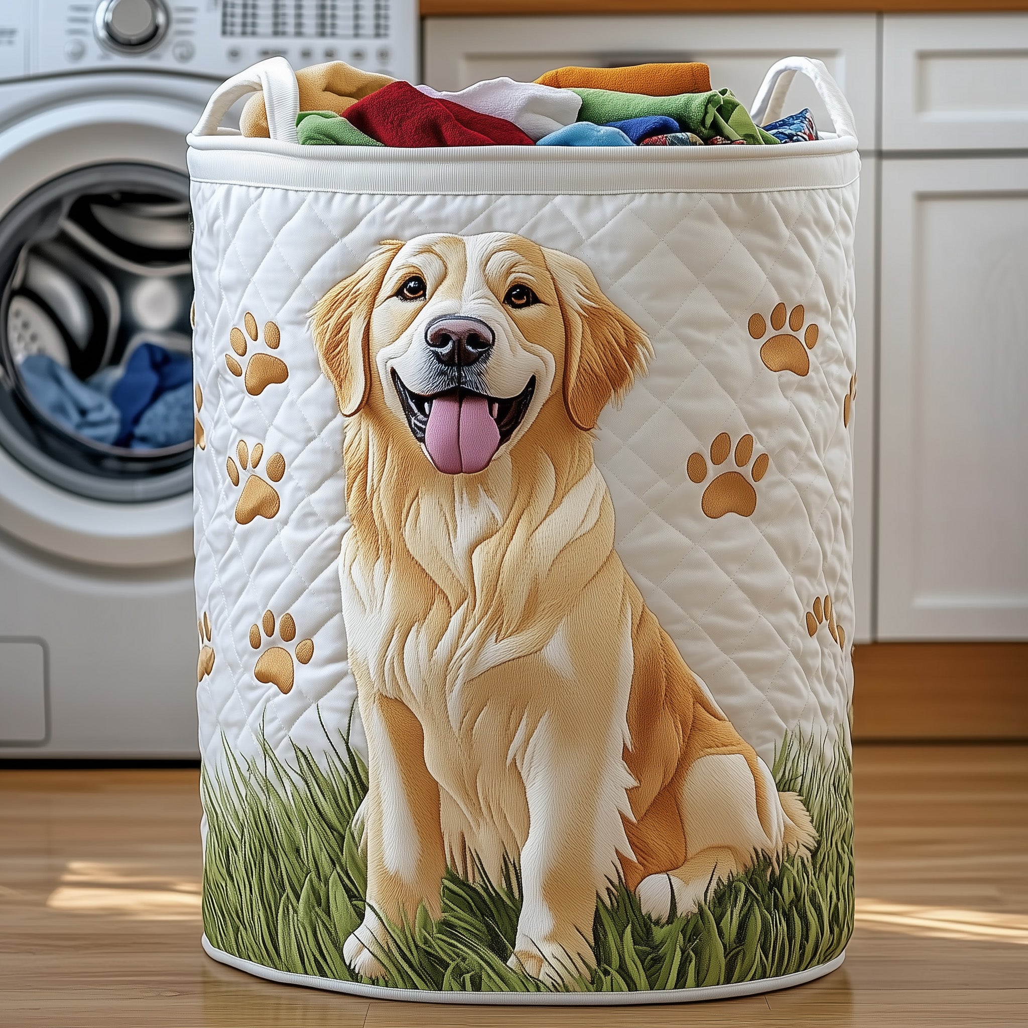 Golden Retriever Quilted Laundry Basket Washroom Decor Basket Gift For Wife - Tradiviet