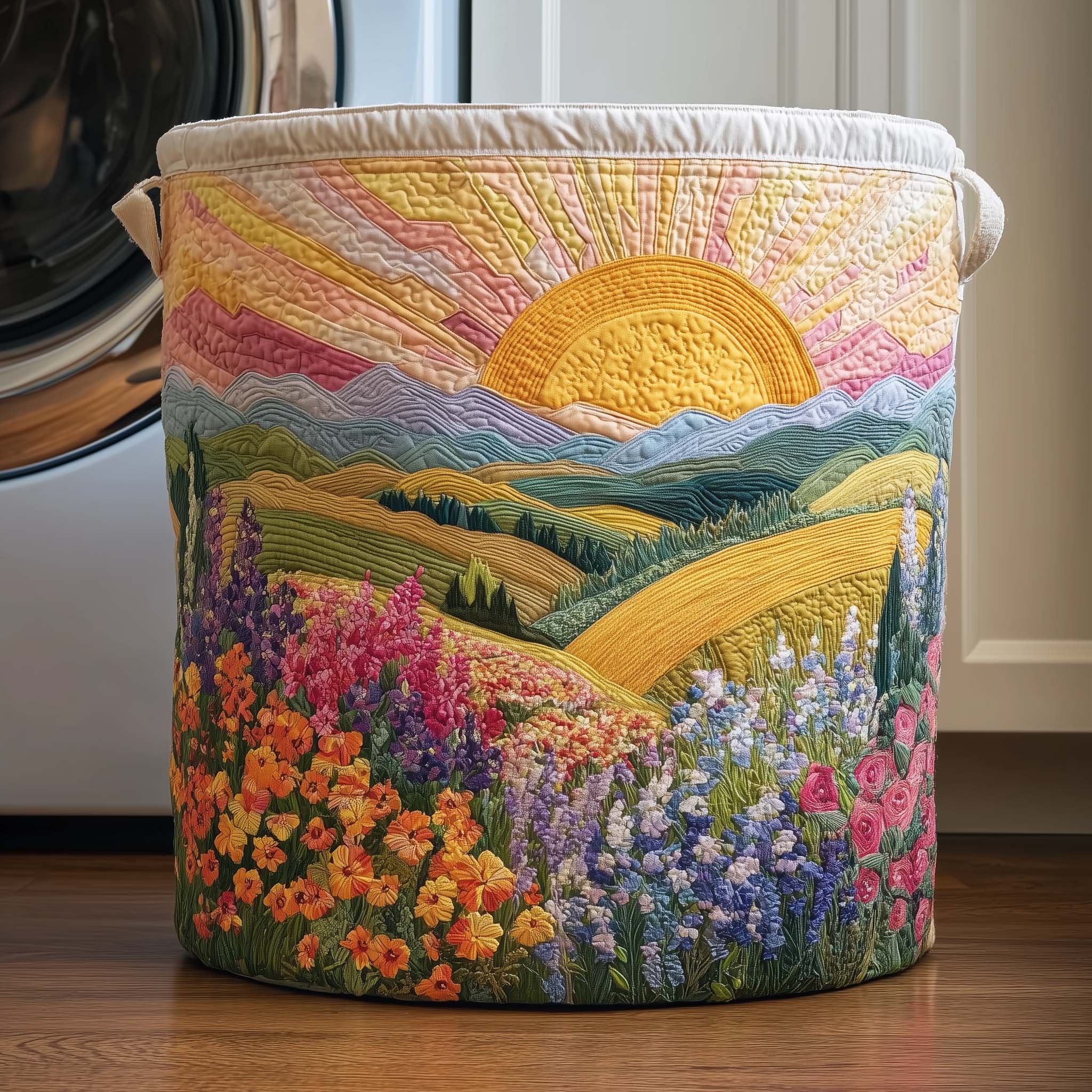 Golden Sunrise Quilted Laundry Basket Holiday Room Decor Father's Day Gift Ideas - Tradiviet