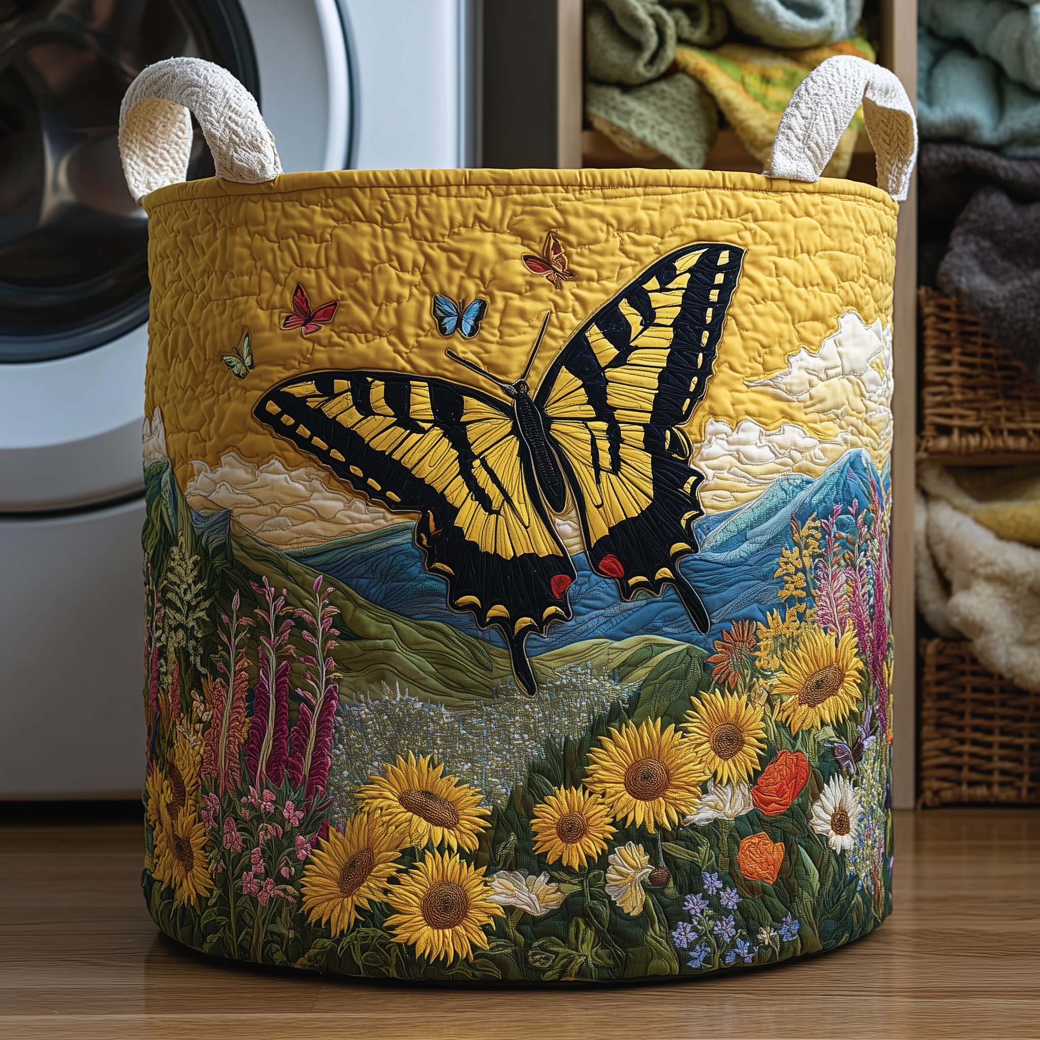 Golden Swallowtail Quilted Laundry Basket Cool Laundry Hamper Gift For Wife - Tradiviet