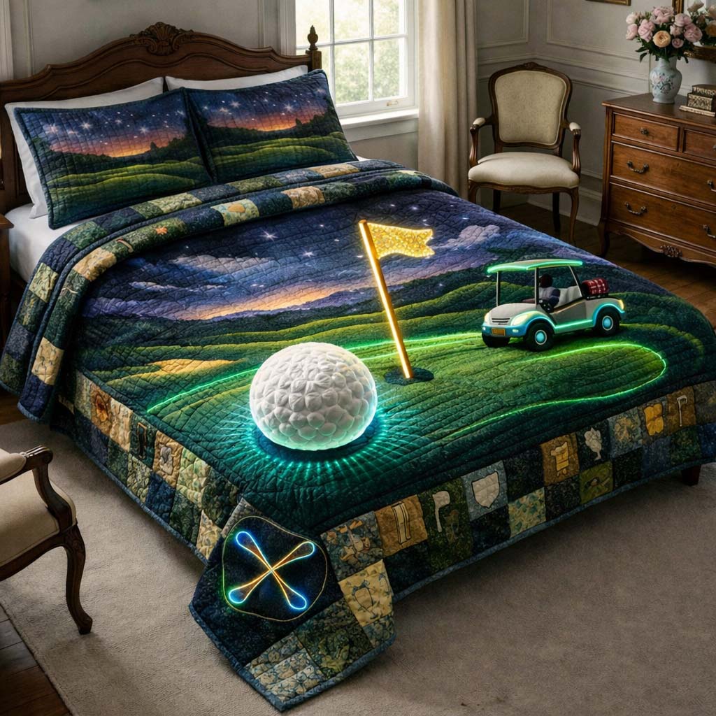 Golden Tee Quilted Bedding Set Room Decoration Items Gift For Golf Enthusiasts - Tradiviet