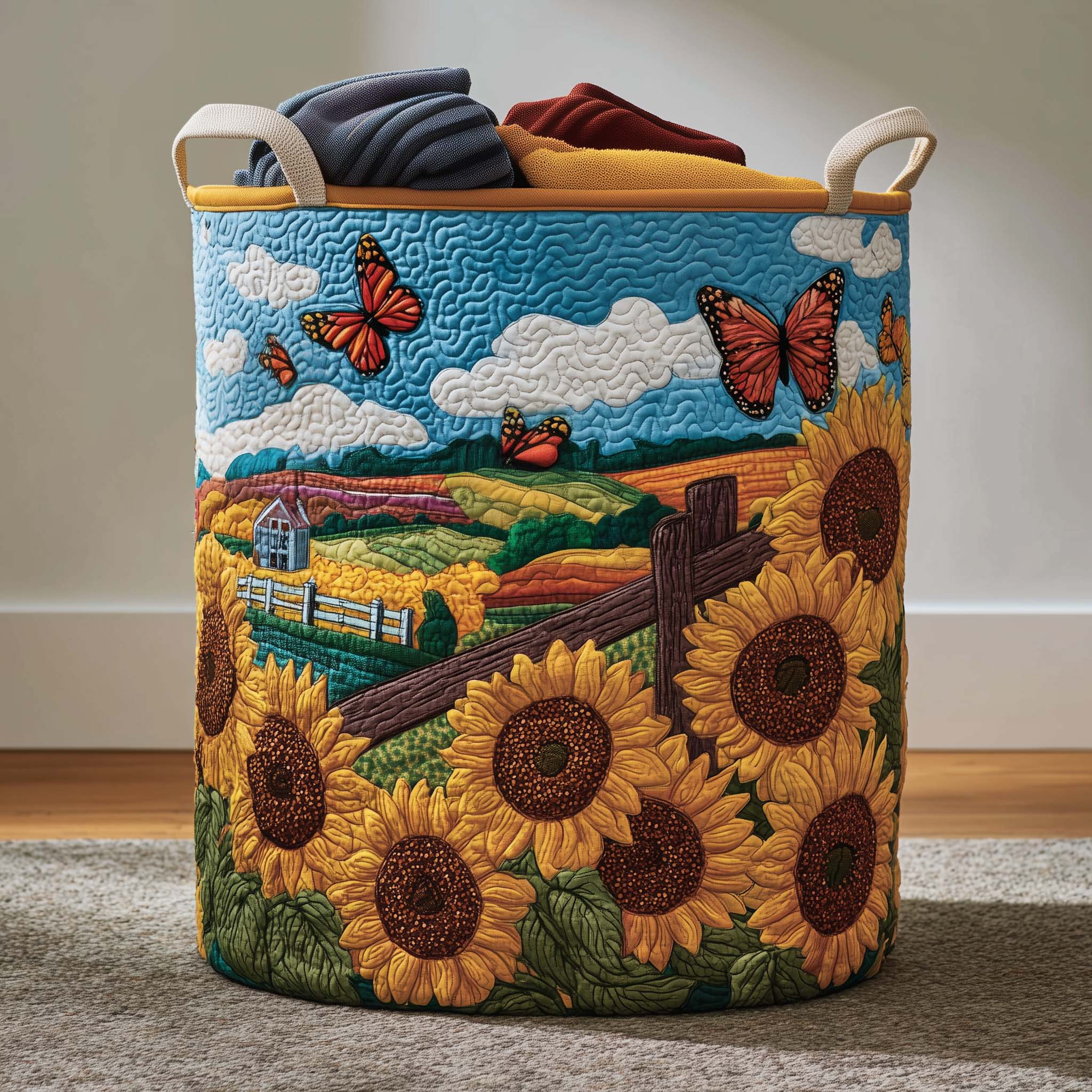 Golden Wings Quilted Laundry Basket Cute Storage Baskets Birthday Presents For Dad - Tradiviet