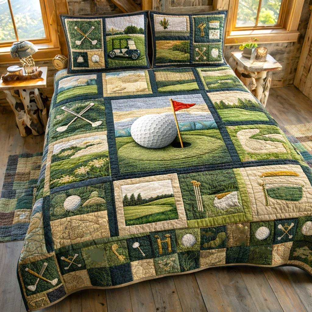 Golf Lodge Quilted Bedding Set Bedroom Decorations Gift For Golf Lovers - Tradiviet