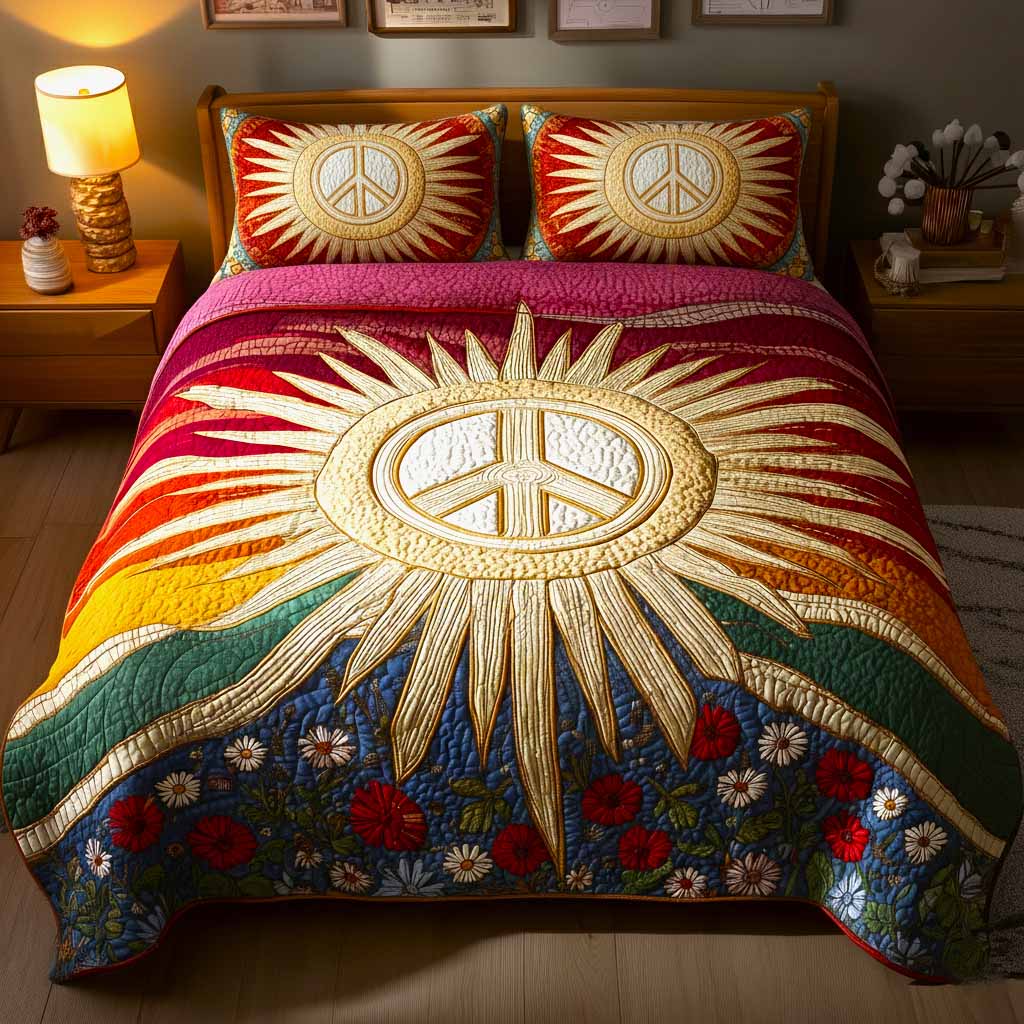 Groovy Peace Quilted Bedding Set Room Decoration Items Peace Offering Gift For A Guy - Tradiviet
