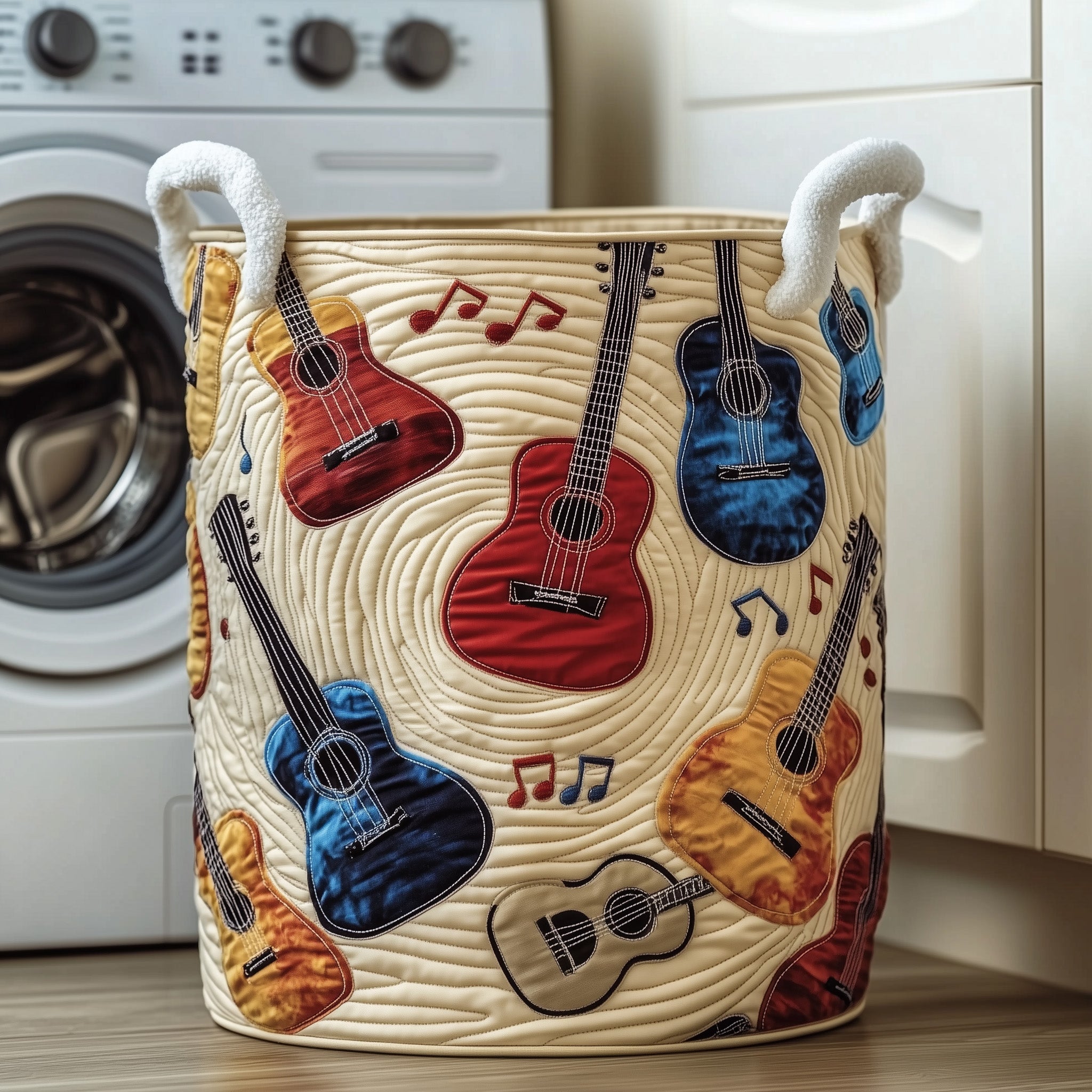 Guitar La La Quilted Laundry Basket Washroom Decor Baskets Gift For Grandma - Tradiviet