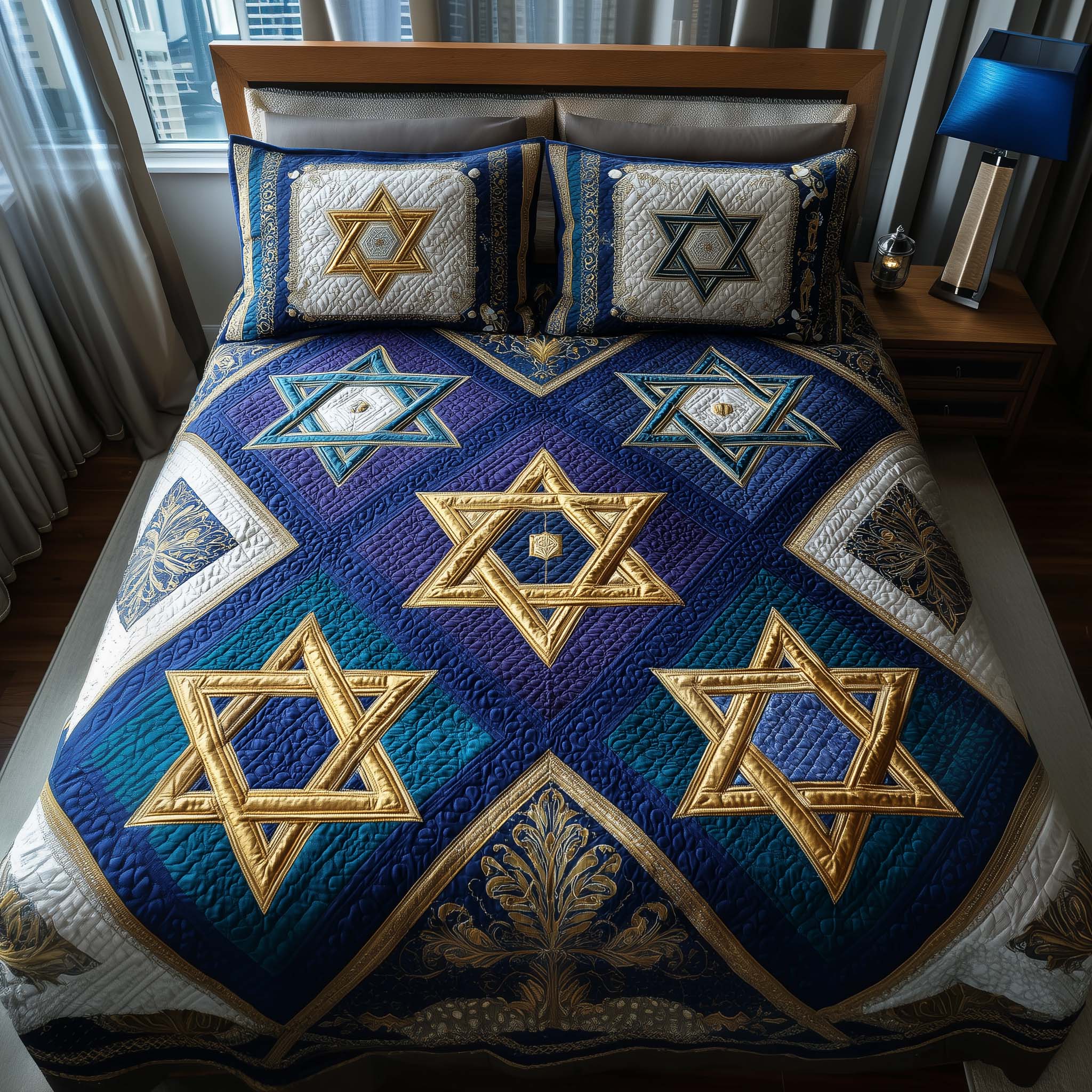 Hanukkah Quilted Bedding Set Autumn Inspired Bedroom Elegant Hanukkah Gifts For Adults - Tradiviet