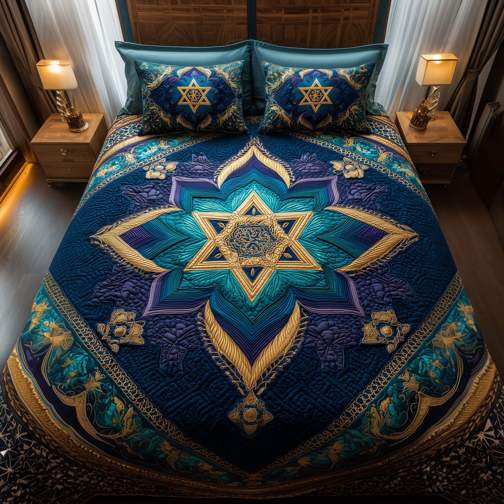 Hanukkah Quilted Bedding Set Bed Room Decoration Hanukkah Gifts For Adults - Tradiviet