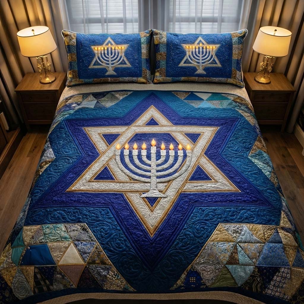 Hanukkah Quilted Bedding Set Bedroom Decorations Hanukkah Gift Ideas - Tradiviet