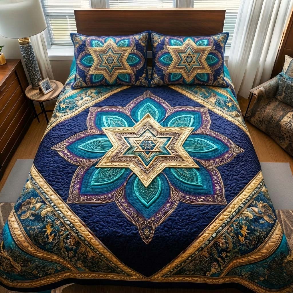 Hanukkah Quilted Bedding Set Holiday Decorations Stylish Hanukkah Gifts For Couples - Tradiviet