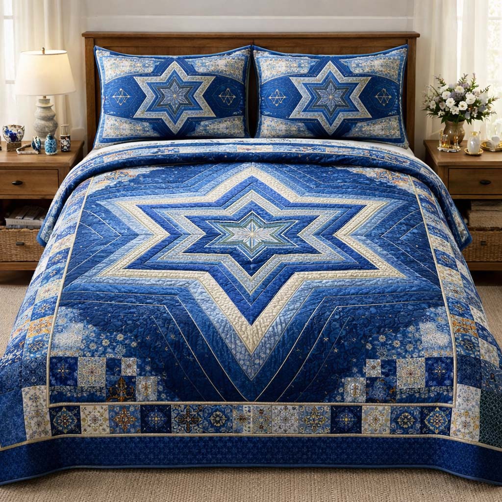 Hanukkah Quilted Bedding Set Room Decoration Items Traditional Hanukkah Gifts - Tradiviet