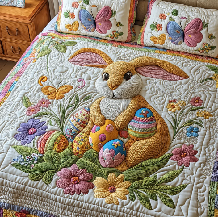 Happy Easter Day 3-Piece Quilted Bedding Set Decorative Easter Bedroom Elegant Easter Gifts - Tradiviet