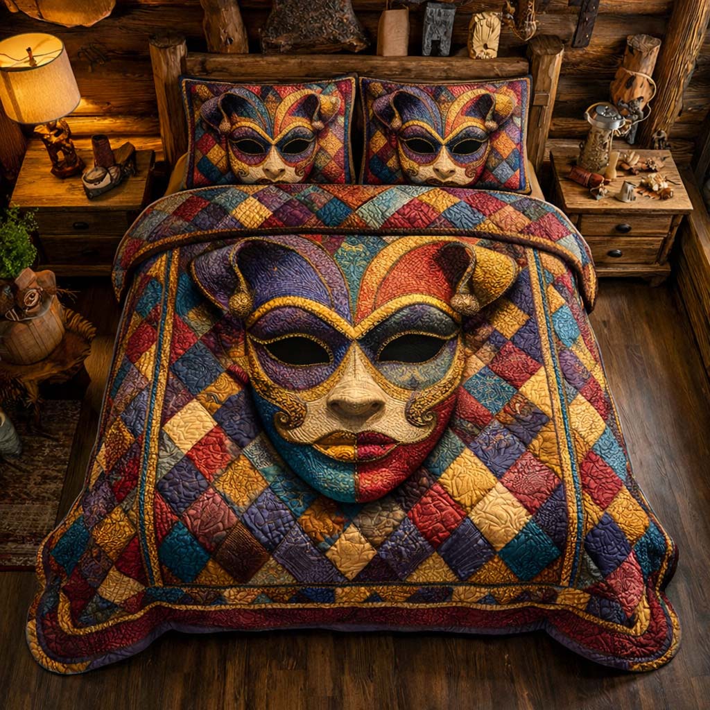 Harlequin Face Quilted Bedding Set Room Decoration Items Gift For Unique Decor - Tradiviet