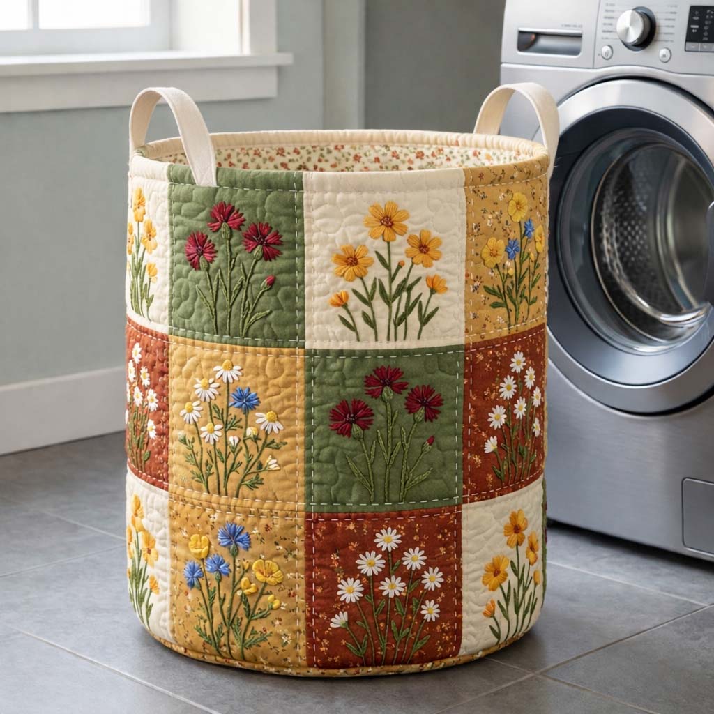 Harvest Patchwork Quilted Laundry Basket Holiday Room Decor Gift For Wife - Tradiviet