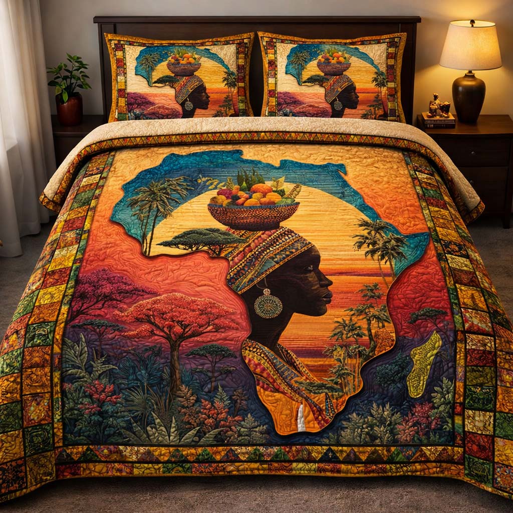 Harvest Queen Africa Quilted Bedding Set Autumn Inspired Bedroom Gift For African Art Lovers - Tradiviet