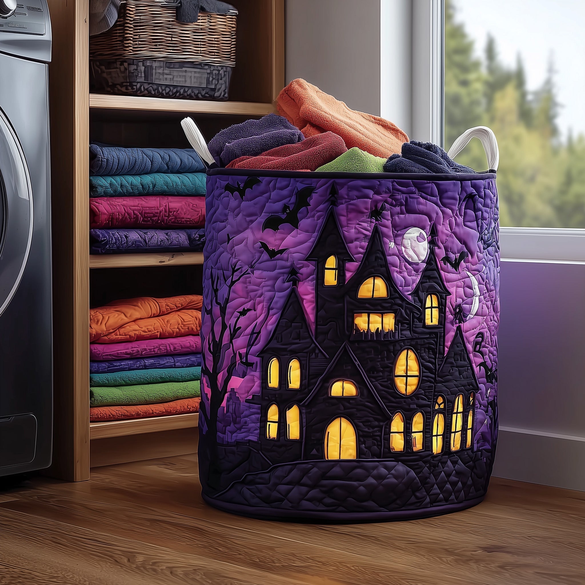 Haunted Manor Quilted Laundry Basket Cute Baskets Moms Day Gifts - Tradiviet