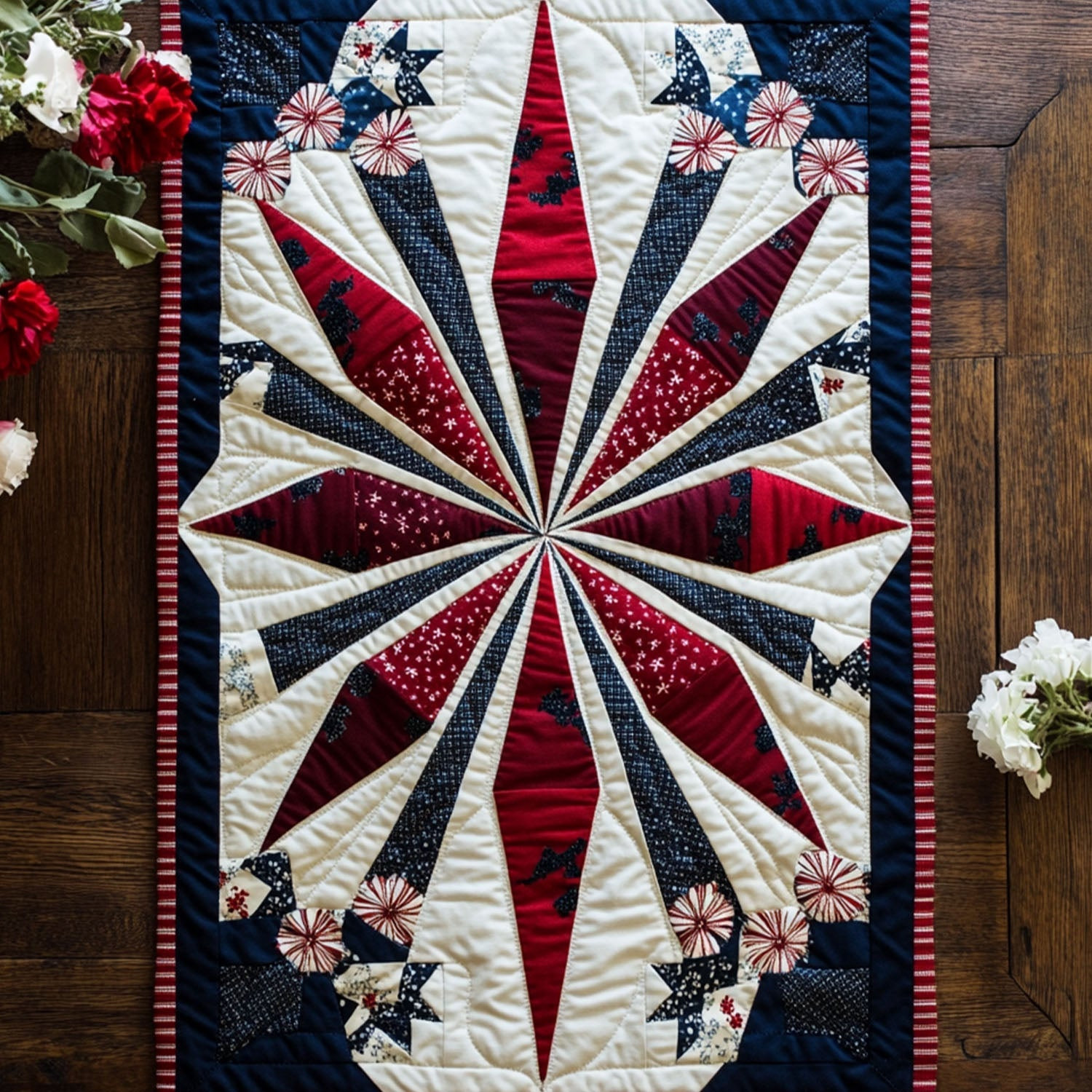 Heart of the Nation Quilted Table Runner  4th Of July Table Runner