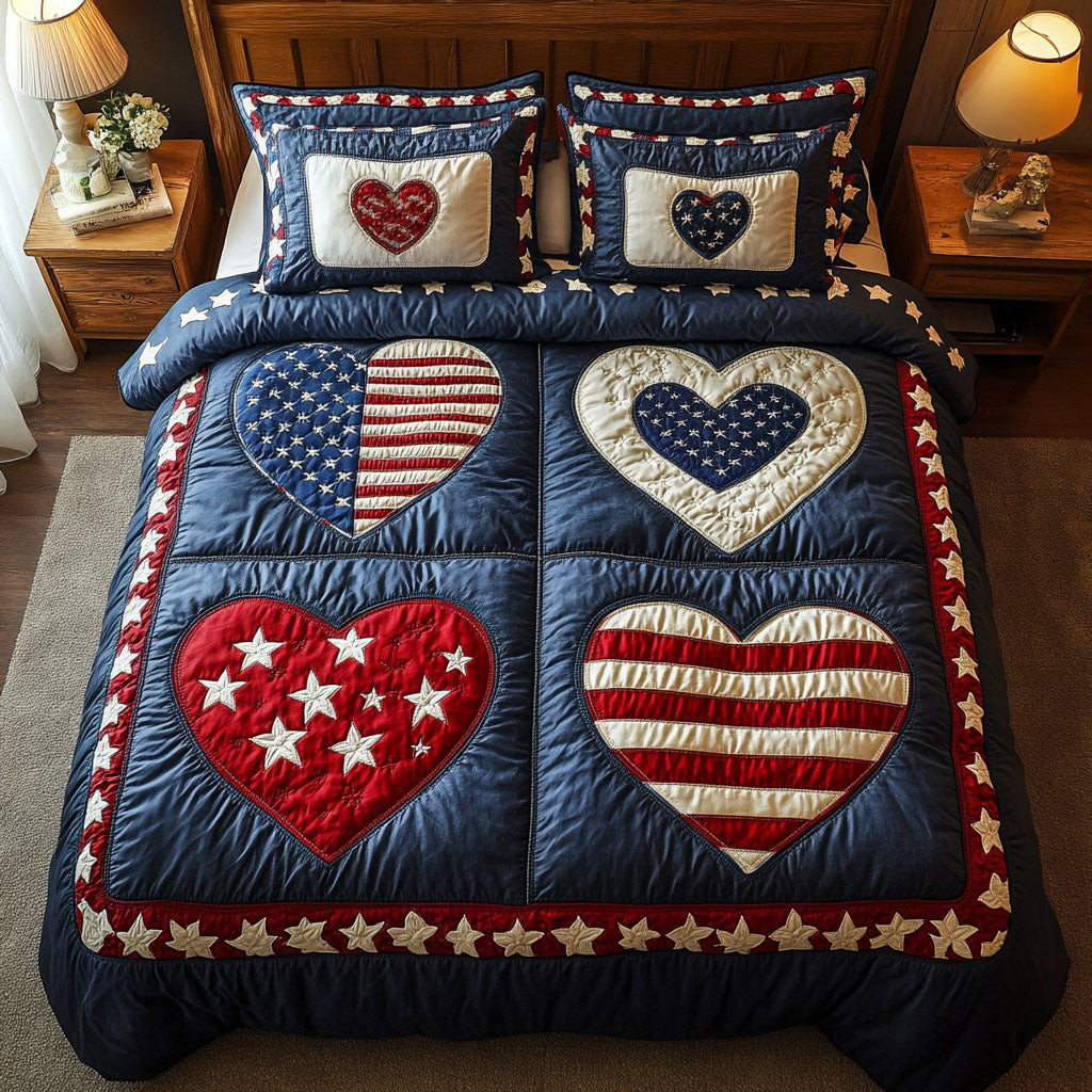 Heart of Valor  Quilted Bedding Set  Floral Duvet Cover 4Th Of July Gifts For Coworkers