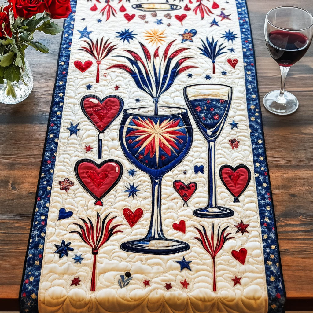 Hearts and Cheers Quilted Table Runner  Holiday Table Runner Fourth Of July Hostess Gifts