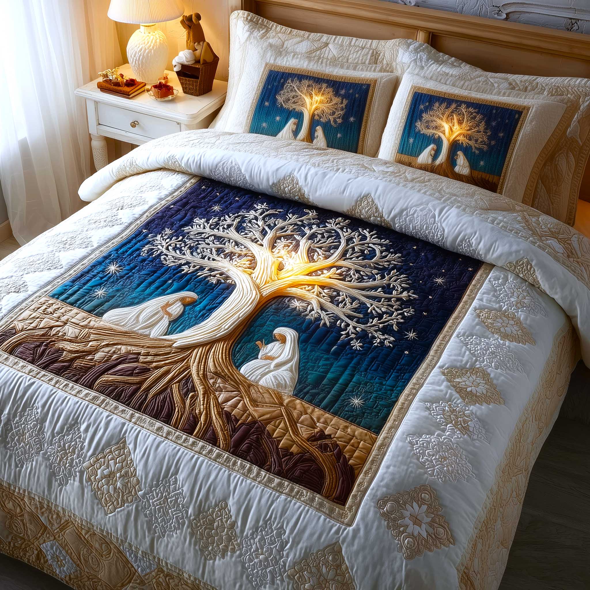 Heavenly Peace Quilted Bedding Set Mens Bedroom Decor Ideal Gift For Peace Seekers - Tradiviet