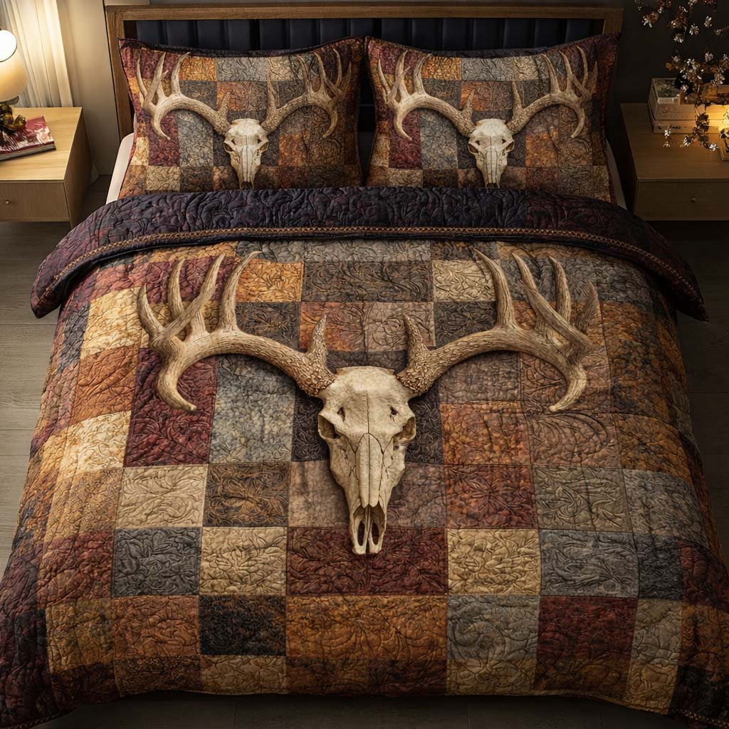 Heirloom Skull Quilted Bedding Set Holiday Home Decor Unique Skull Gifts For Him - Tradiviet
