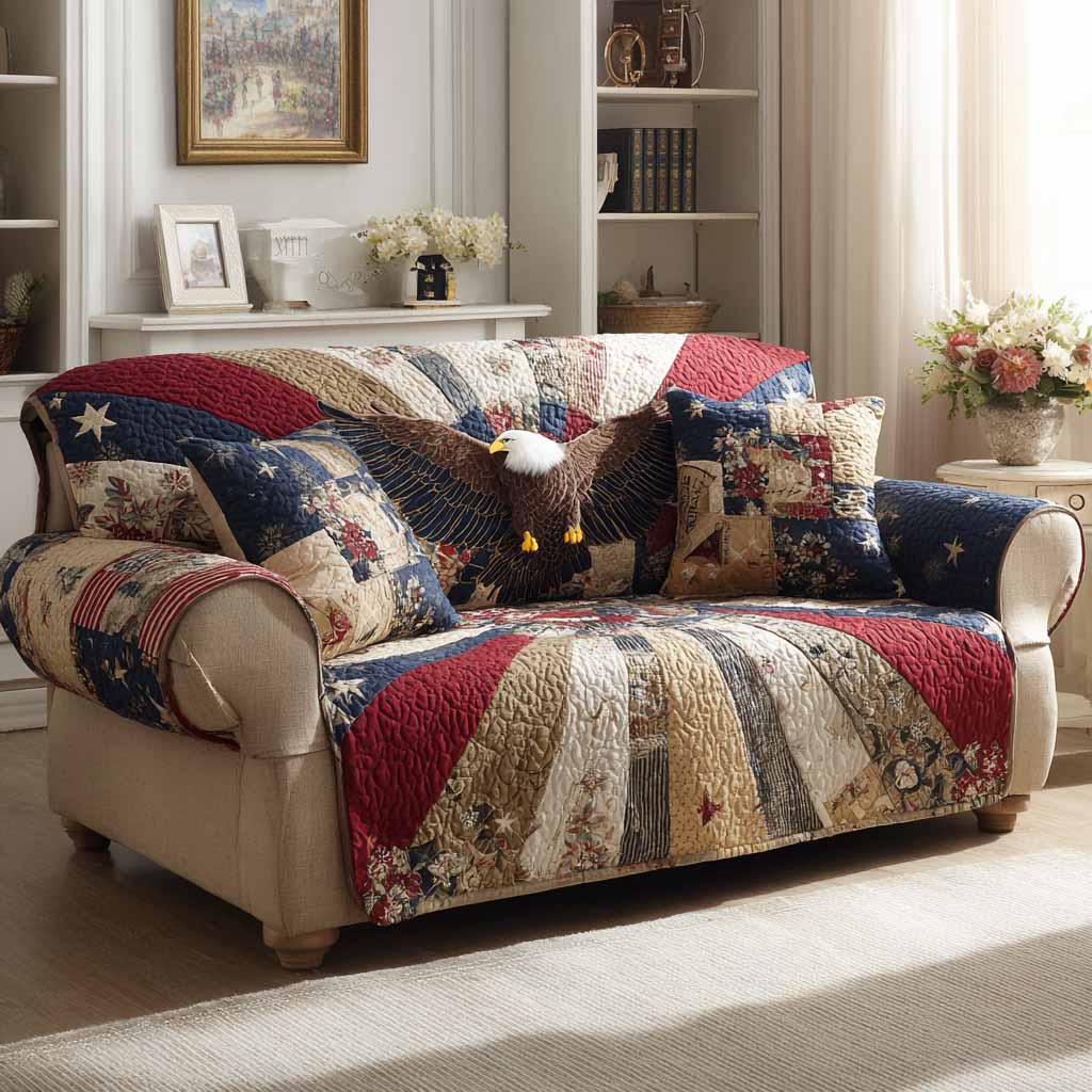 Heritage Flight Quilted Sofa Cover American Eagle Heritage Design Gift For Veterans