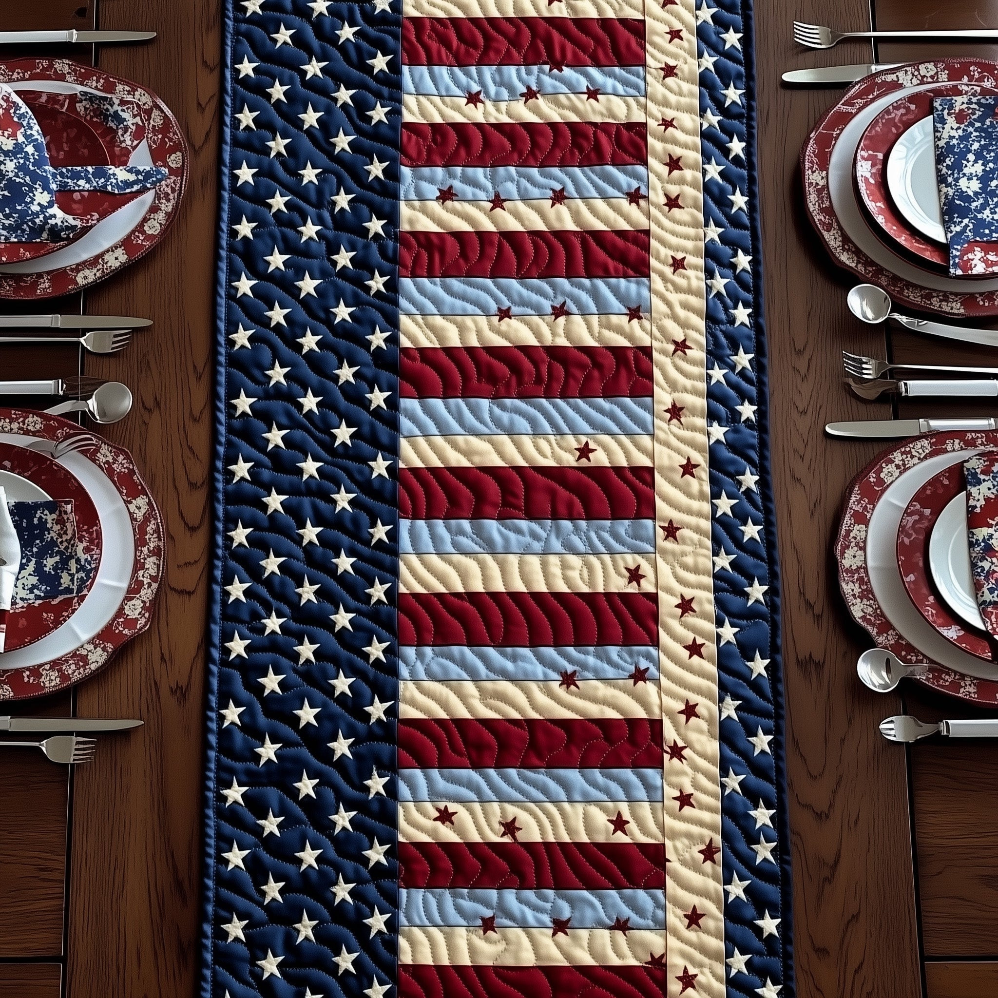 Heritage Lane Quilted Table Runner  Holiday Table Runner Fourth Of July Hostess Gifts