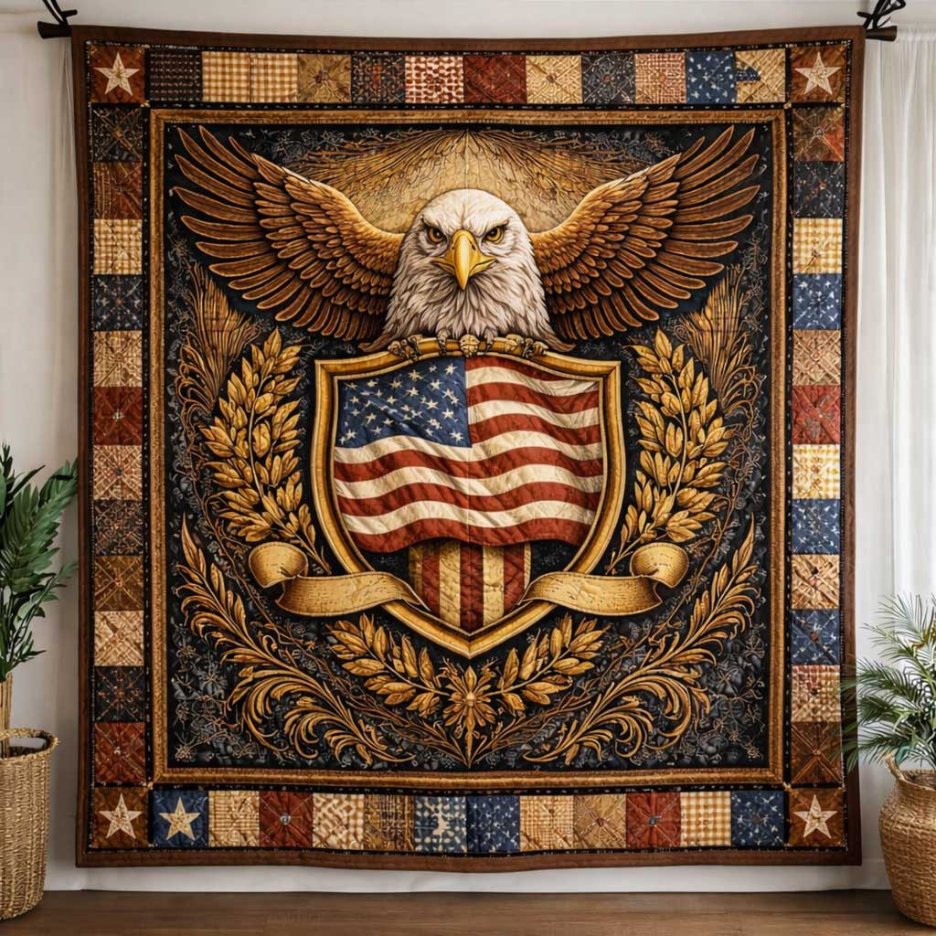 Heritage Patch Quilted Blanket America Patriotic Eagle Quilt Patterns Mothers Day Gifts For Mom - Tradiviet