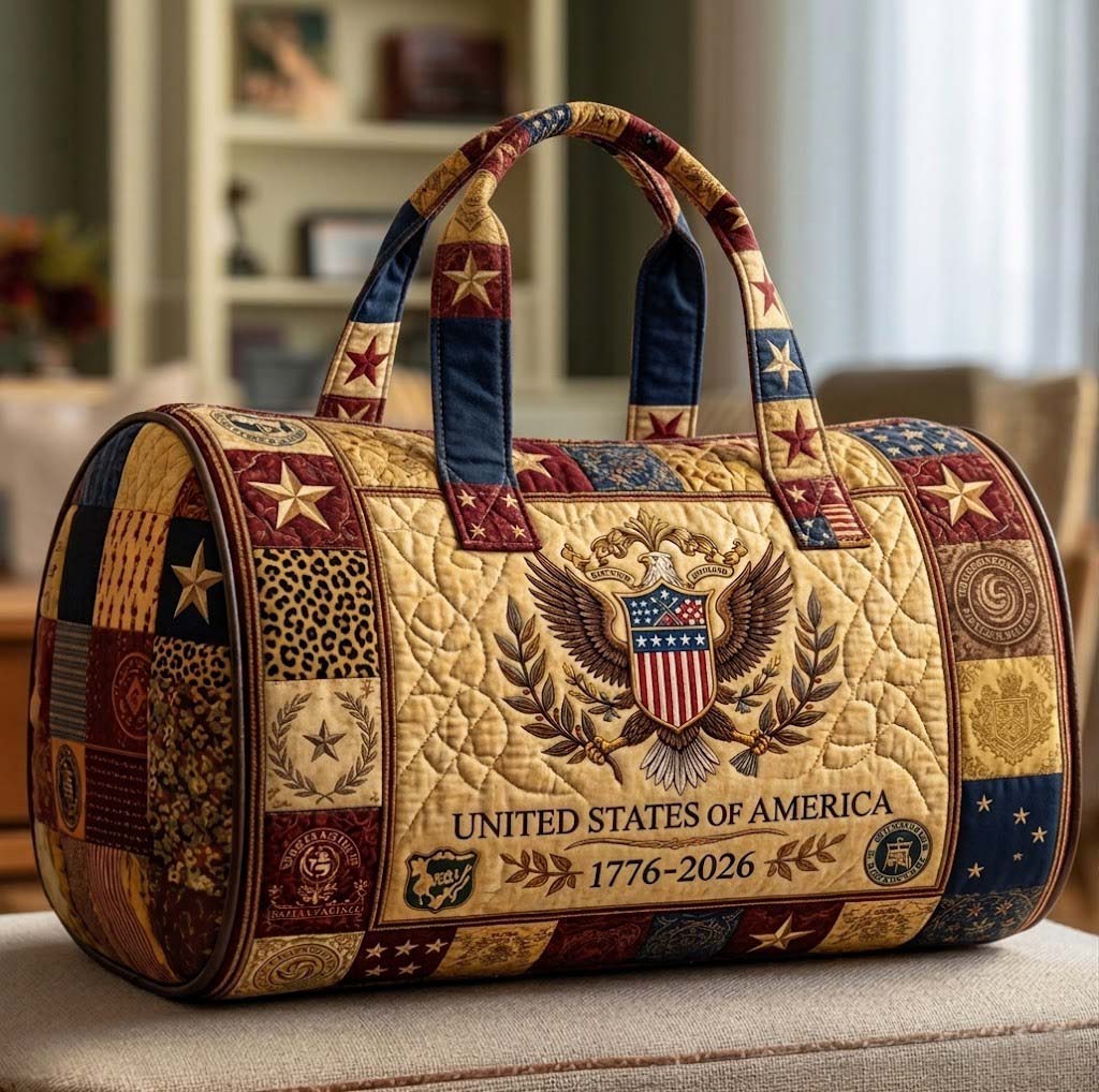Heritage Patch Quilted Duffle Bag 1776 2026 Travel Tote Gifts For Him - Tradiviet