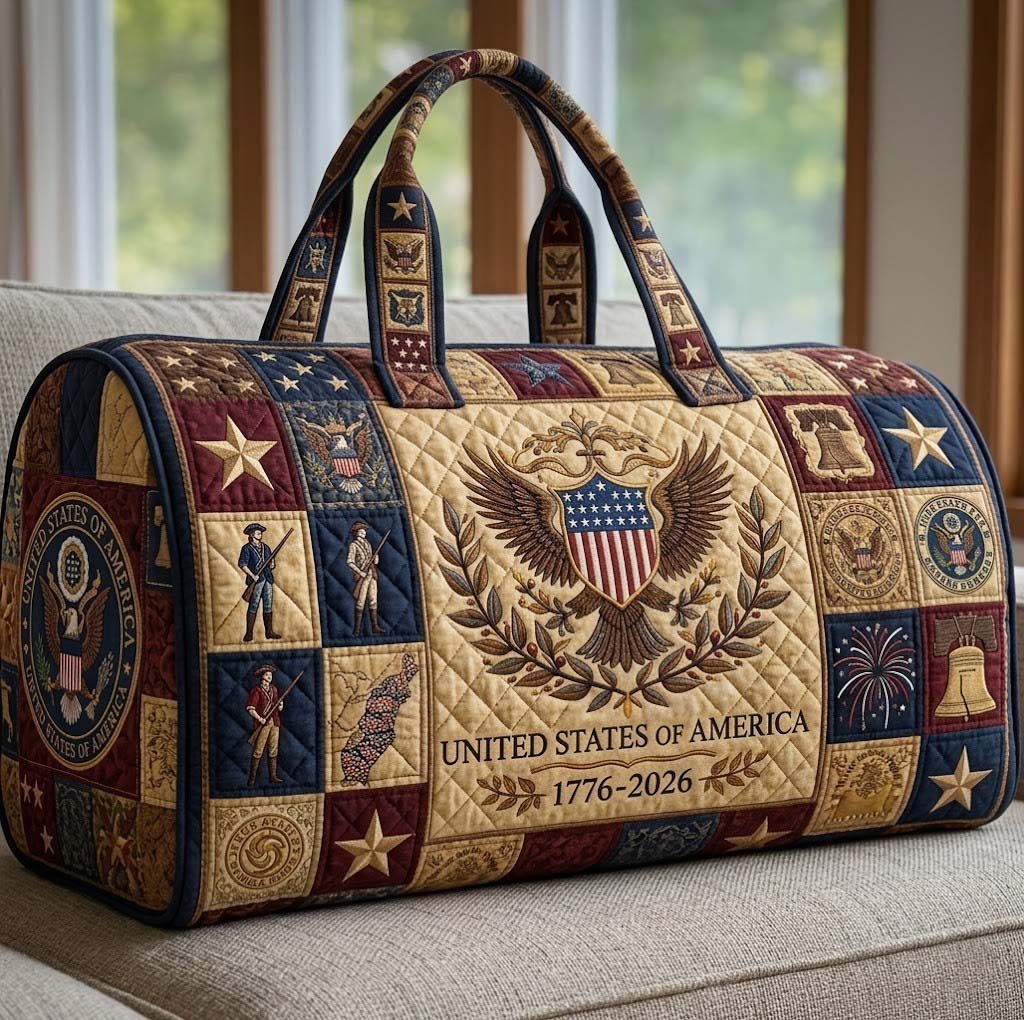 Heritage Patch Quilted Duffle Bag 250 Years Of America Travel Tote Gifts For Wife - Tradiviet