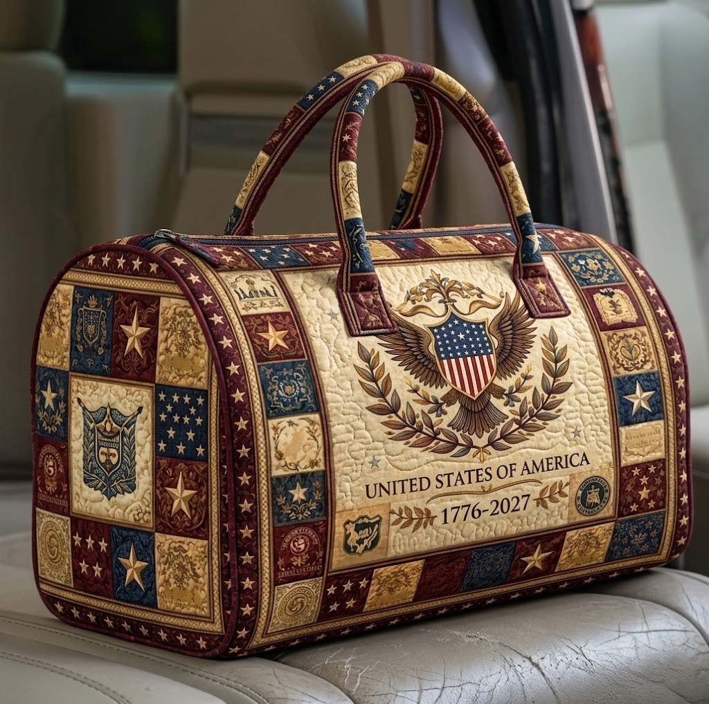 Heritage Patch Quilted Duffle Bag America Patriotic Eagle Travel Tote Gifts For Her - Tradiviet