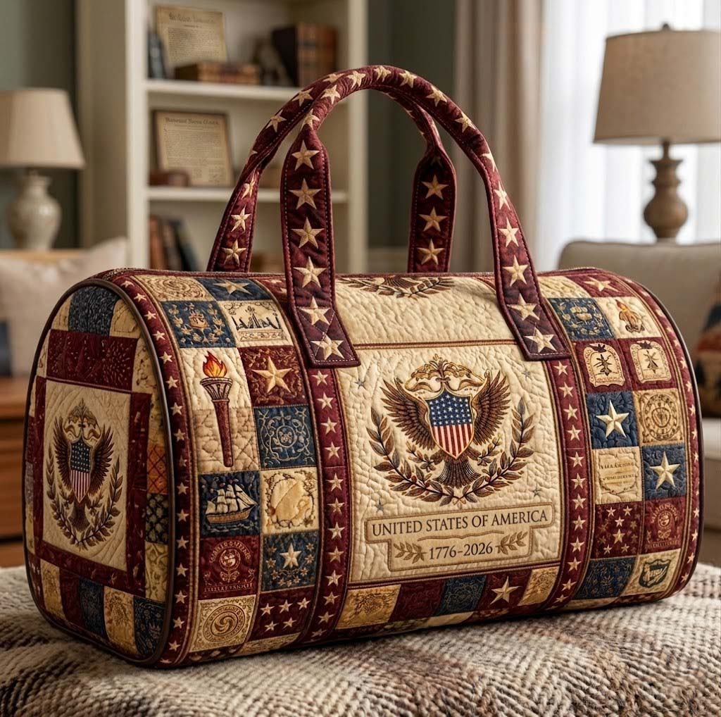 Heritage Patch Quilted Duffle Bag Patriotic Floral Weekender Duffle Gifts Ideas - Tradiviet